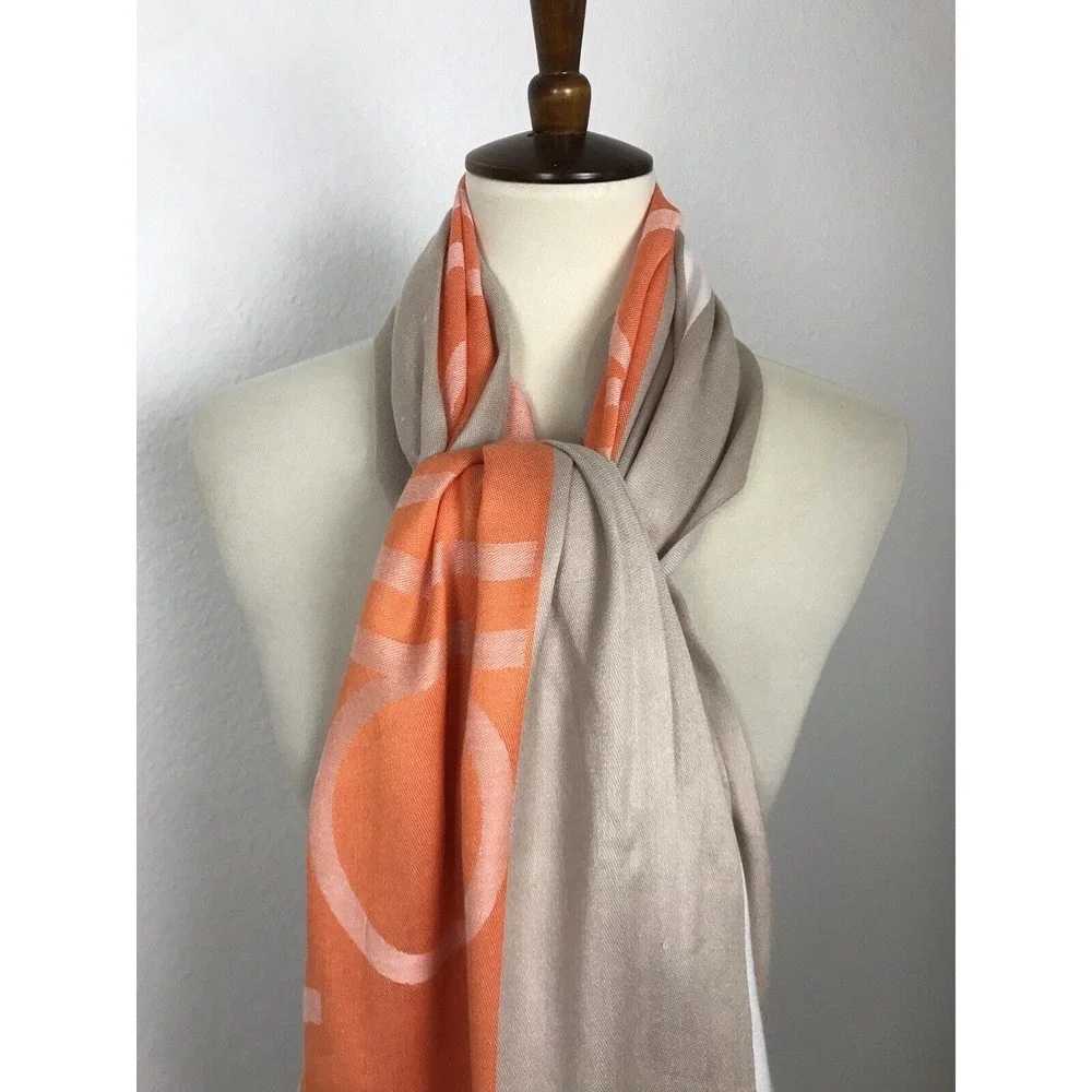 Calvin Klein Scarf Women Sz OS Rectangular Logo‎ Colorblock Fringe Trim FLAWS